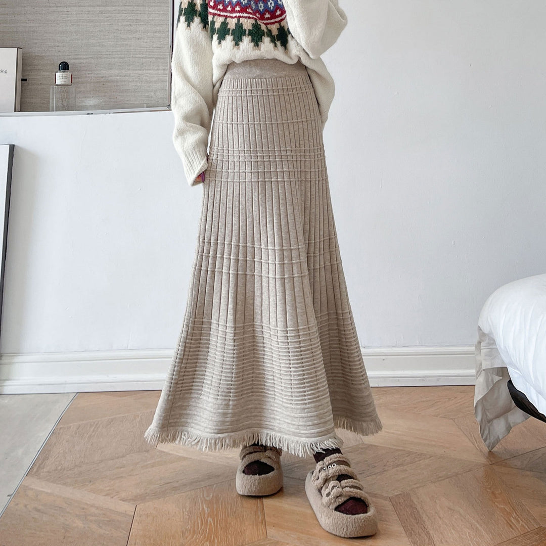 Damen Eleganter Plissee-Maxirock mit Fransen Echo Archiv
