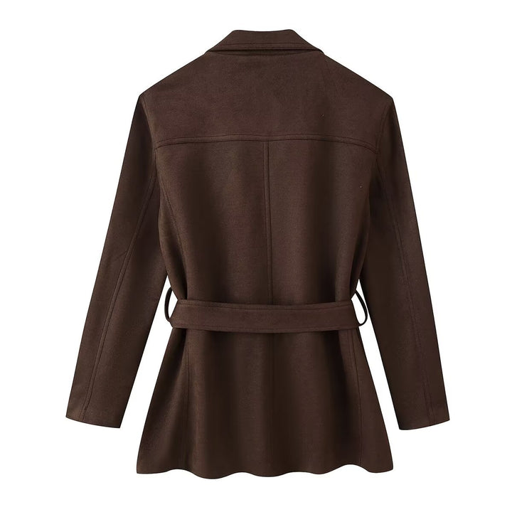 Damen Taillierter Wildlederoptik-Blazer mit Bindegürtel und aufgesetzten Taschen Echo Archiv