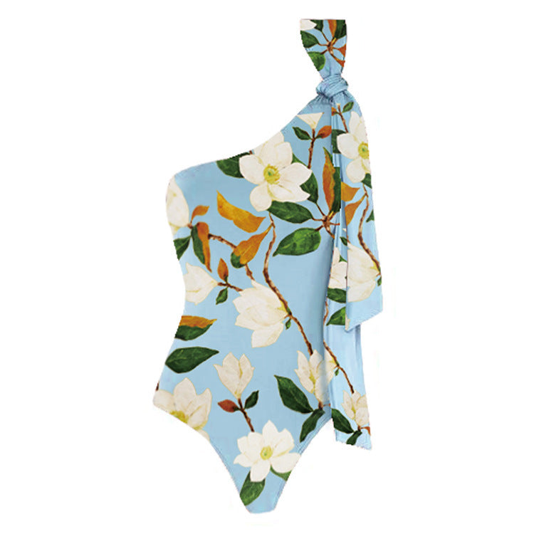 Damen Einseitiger Badeanzug mit floralem Design und elegantem Schleifen-Detail Echo Archiv