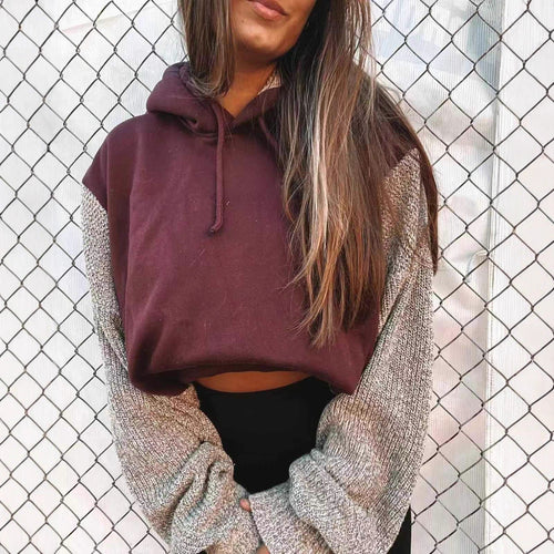 Damen nan Kapuzen-Cropped-Pullover mit weitgeschnittenen Strickärmeln und Kordelzug Echo Archiv