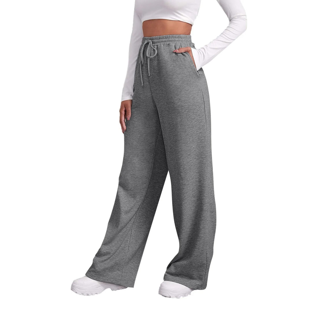 Damen weiter Highwaist Palazzo-Jogger mit elastischem Komfortbund, Kordelzug und seitlichen Eingrifftaschen – Avélisse
