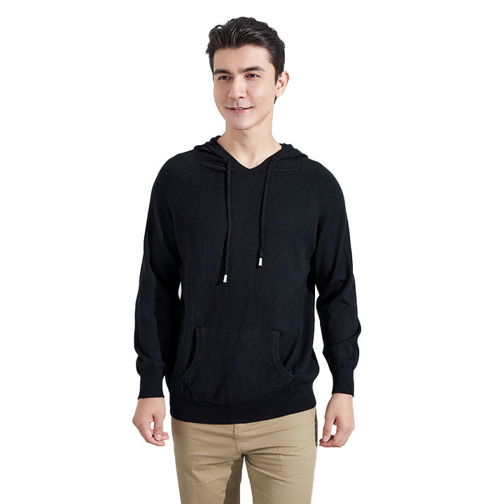 Herren Leichter Kapuzen-Feinstrickpullover mit Kängurutasche und Raglanärmeln Echoarchiv