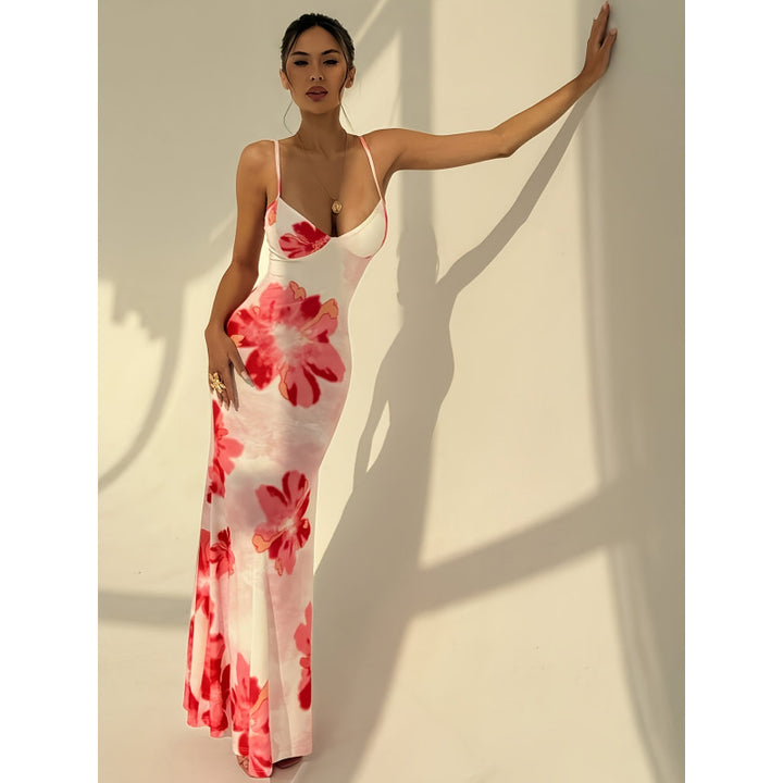 Damen Maxikleid mit zarten Spaghettiträgern und floralem Design Echo Archiv