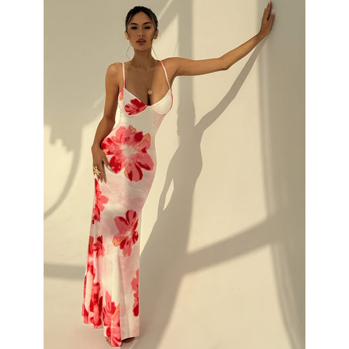 Damen Maxikleid mit zarten Spaghettiträgern und floralem Design Echo Archiv