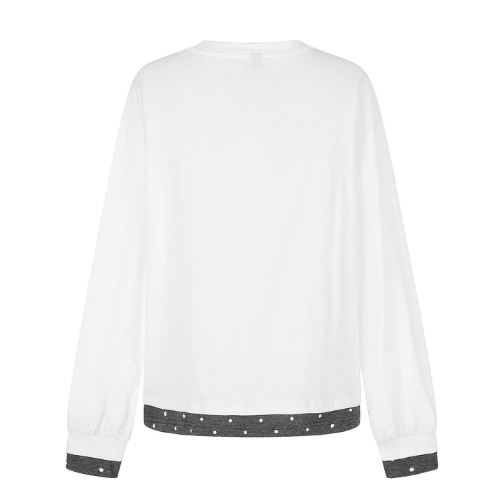 Damen Langarm-Pyjama-Top mit halbnaher Knopfleiste, Herz-Hundeprint und kontrastiertem Bündchen Echoarchiv