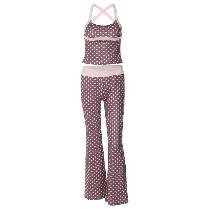 Damen Polka Dot Sportanzug mit cropped Oberteil und Flared Pants Echo Archiv