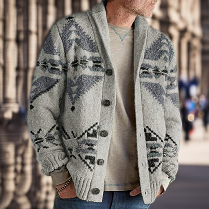 Herren Strickjacke mit geometrischem Muster und einem weichen, wärmenden Futter Echoarchiv