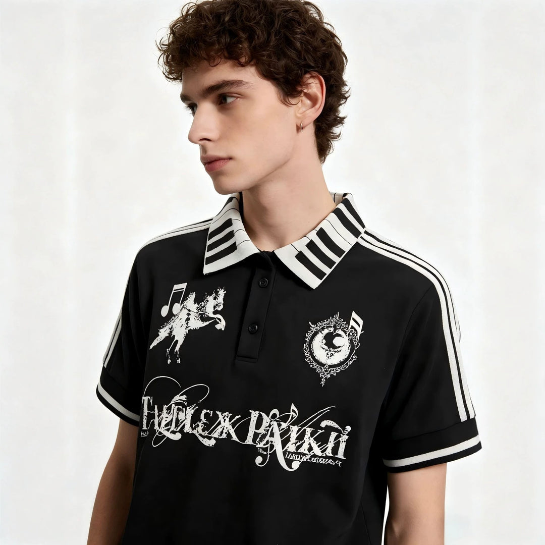 Damen Poloshirt mit kreativem Druck und Streifenmuster Echo Archiv