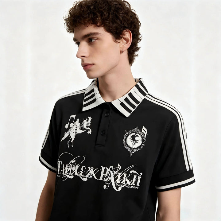 Damen Poloshirt mit kreativem Druck und Streifenmuster Echo Archiv