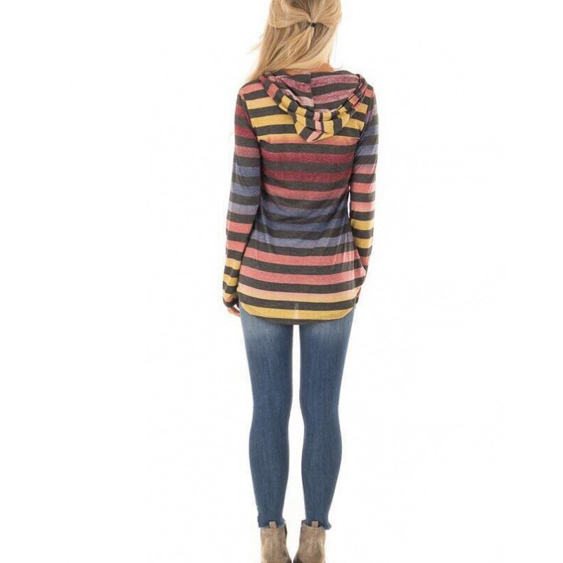 Damen Gestreiftes Kapuzenlongsleeve mit Tunika-Silhouette – Auréline