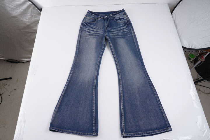 Damen Hochtaillierte Flared-Jeans mit Used-Waschung und Five-Pocket Echo Archiv