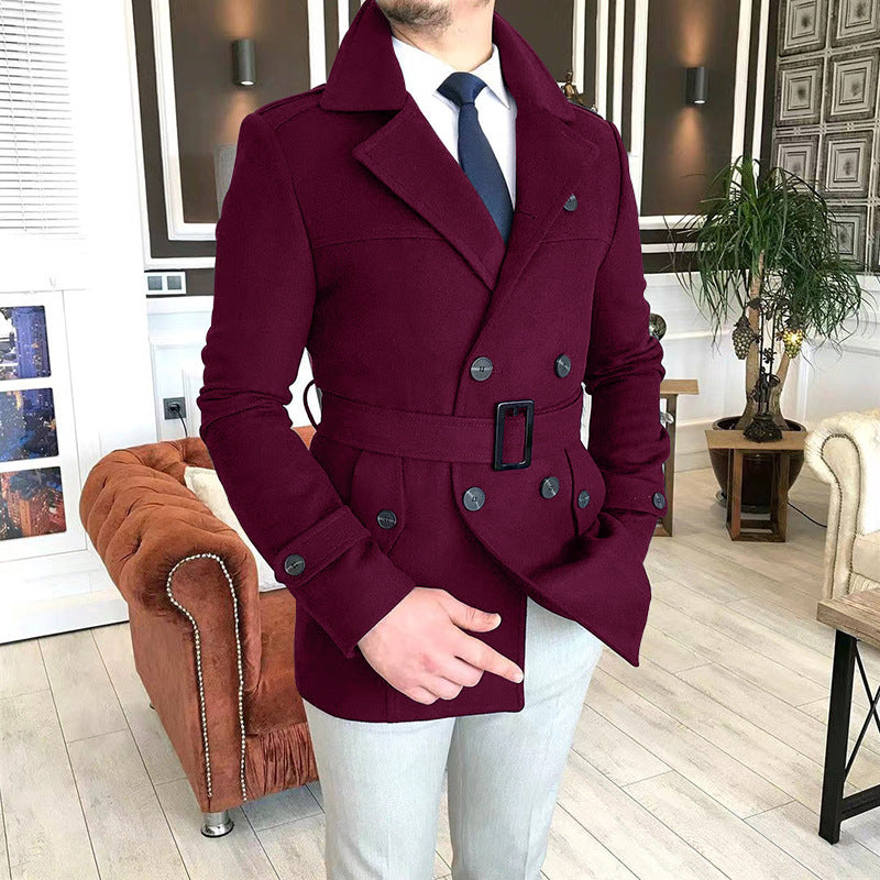 Herren eleganter Melton-Mantel mit stilvollem Gürtel Echoarchiv