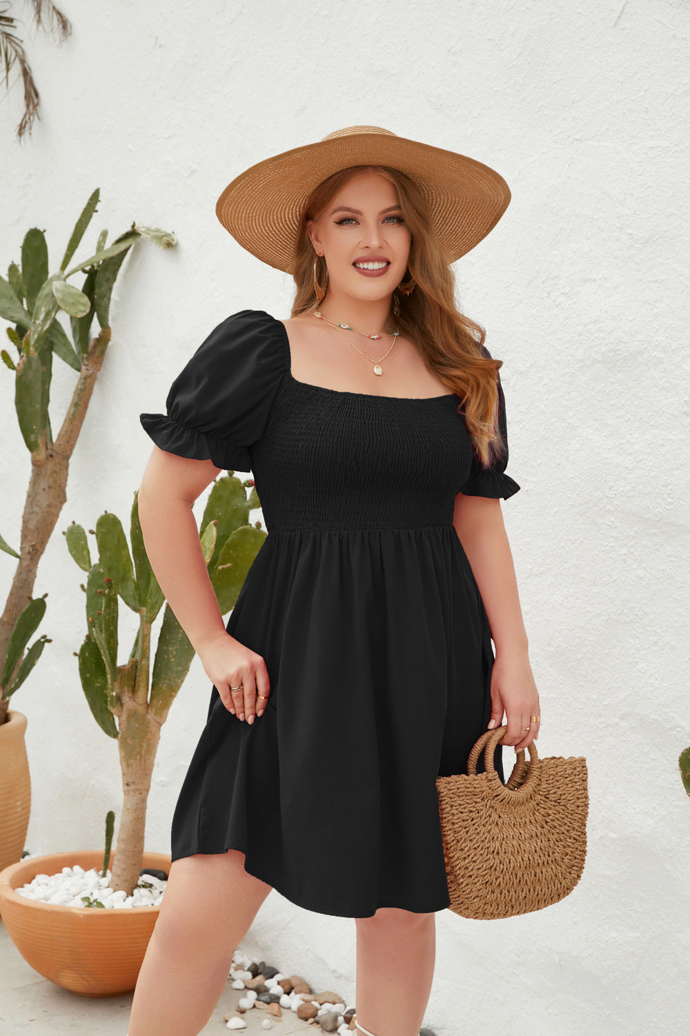 Damen Leichtes Sommerkleid mit schulterfreier Passform und voluminösen Puffärmeln Echo Archiv