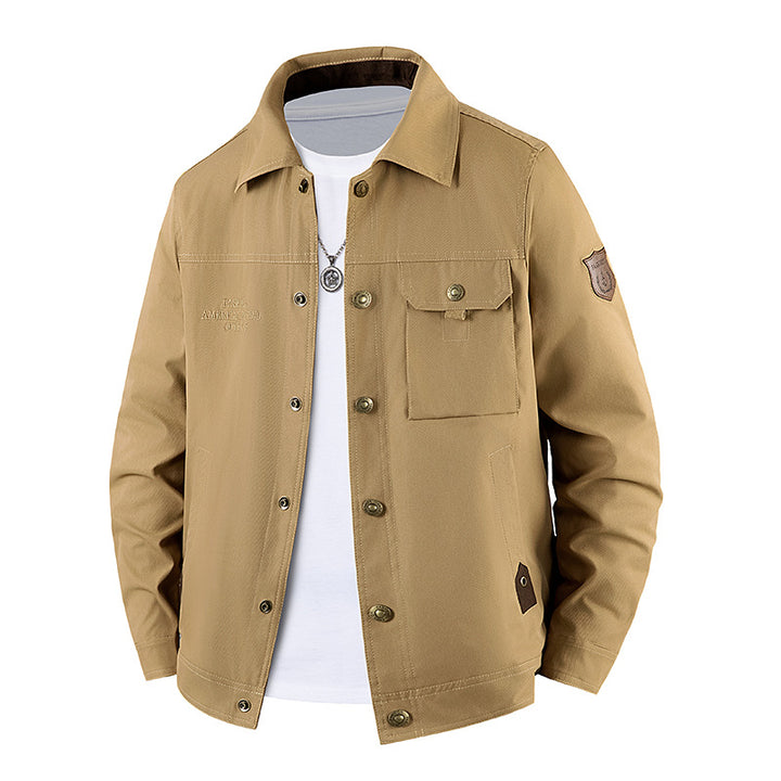 Herren Canvas-Workerjacke mit Knopfleiste, aufgesetzter Brusttasche und Hemdkragen Echoarchiv