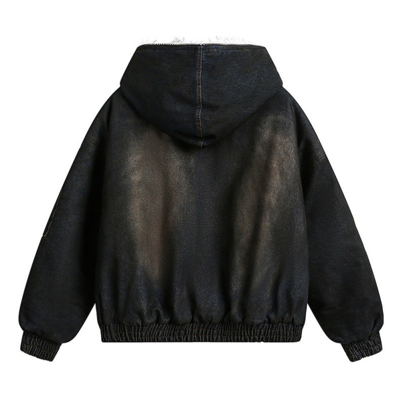 Herren Gefütterte Bomberjacke mit Teddyfutter, Kapuze und Used-Finish Echo Archiv