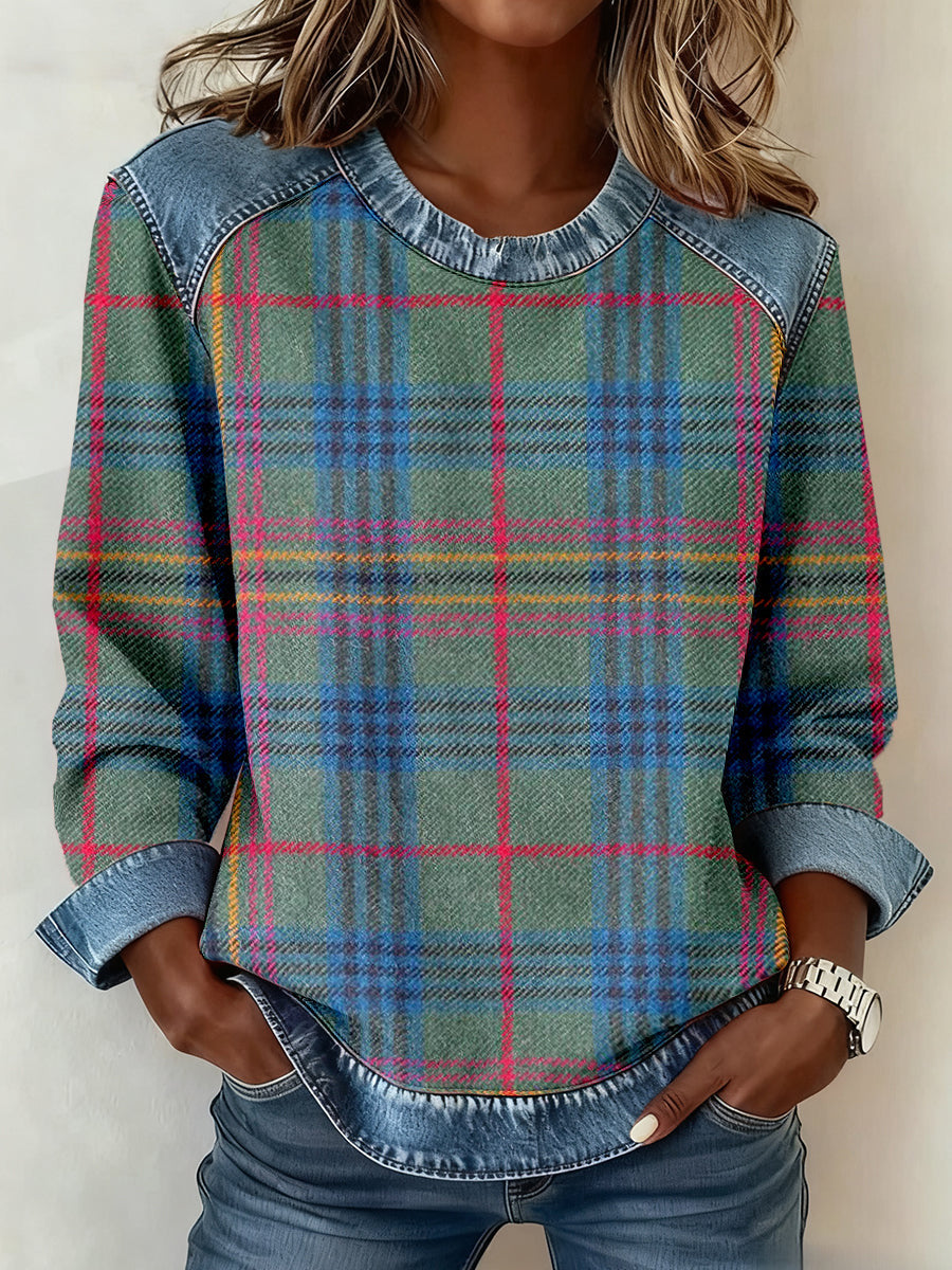 Damen nan gerippter Strickpullover mit Jeanskragen und Knopfleiste Echo Archiv