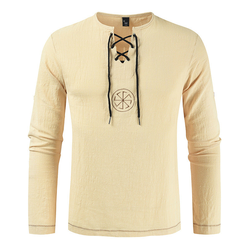 Herren lässiges Langarmshirt mit romantischem Schnürdesign Echoarchiv