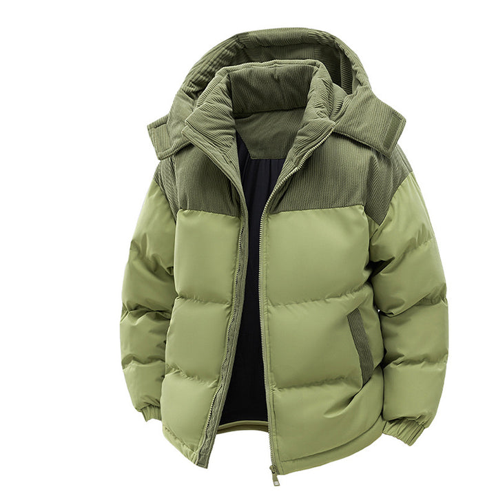 Damen Thermo-Puffer-Kurzjacke mit Cord‑Schulter und Kapuzenkragen Echoarchiv