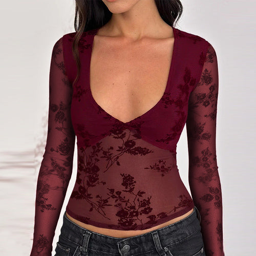 Damen Spitzenoberteil mit tiefem V-Ausschnitt und floralem Design Echo Archiv