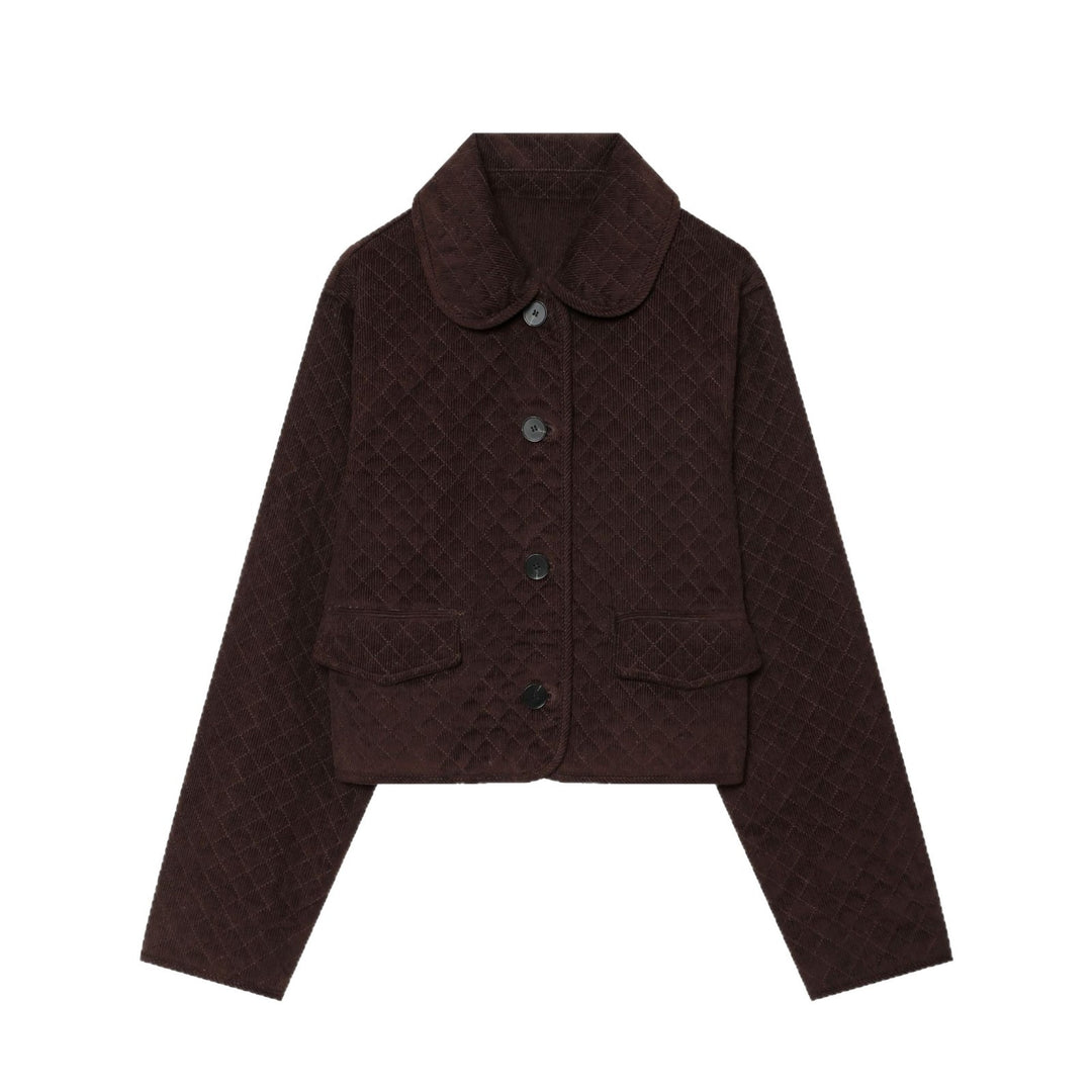 Damen Cropped gesteppte Cordjacke mit abgerundetem Kragen und Pattentaschen Echoarchiv