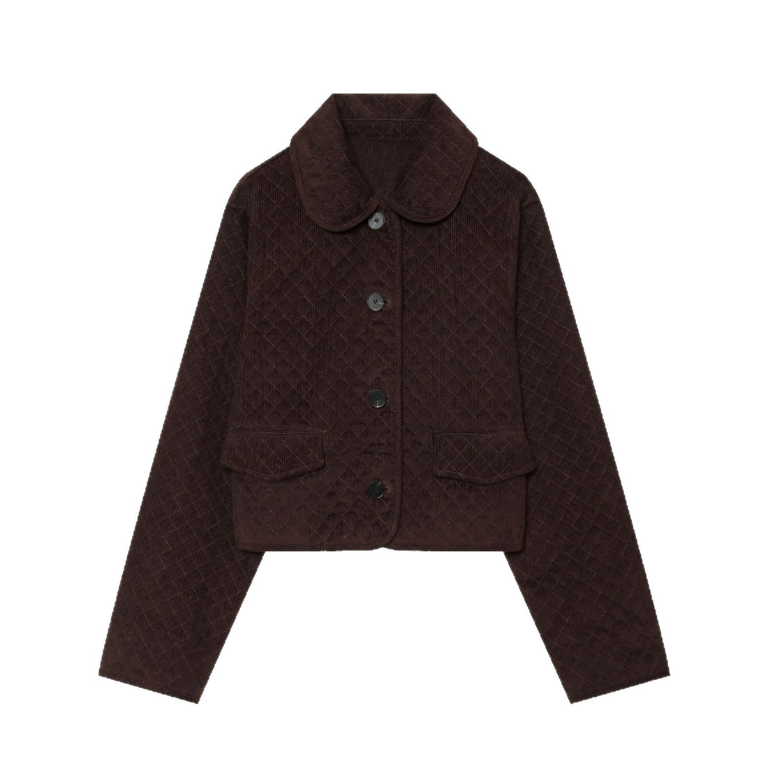 Damen Cropped gesteppte Cordjacke mit abgerundetem Kragen und Pattentaschen Echoarchiv