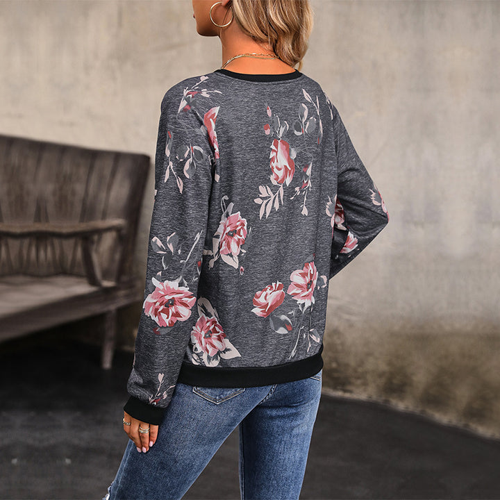Damen Lässiges Raglan-Sweatshirt mit floralem Print und Rippbündchen Echoarchiv