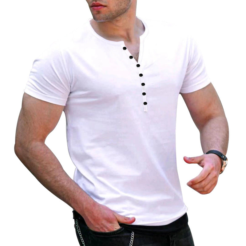 Herren Kurzarm-Henley-T-Shirt mit Knopfleiste und weichem Baumwollmaterial Echoarchiv