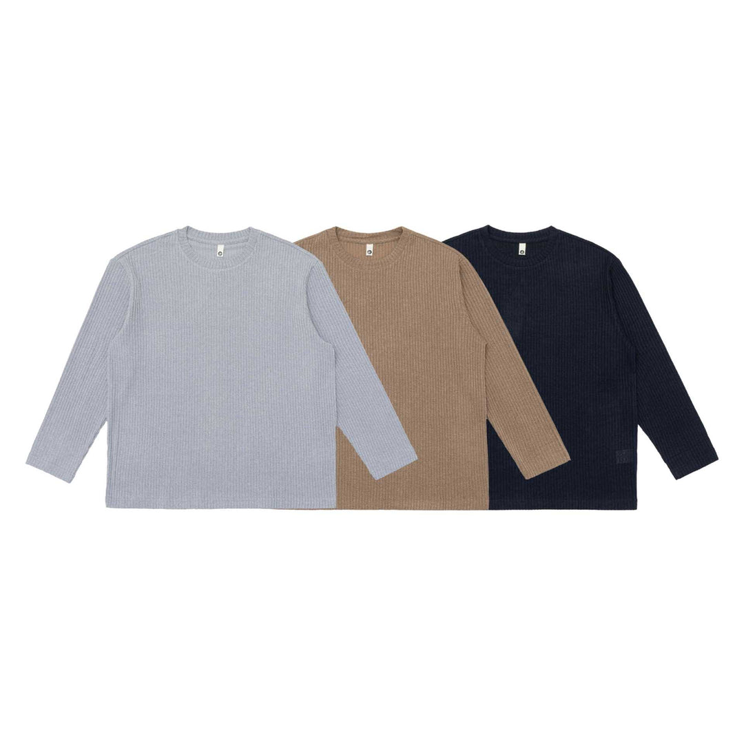 Unisex Gerippter Rundhalspullover aus feinem Strick mit Relaxed‑Fit Echoarchiv