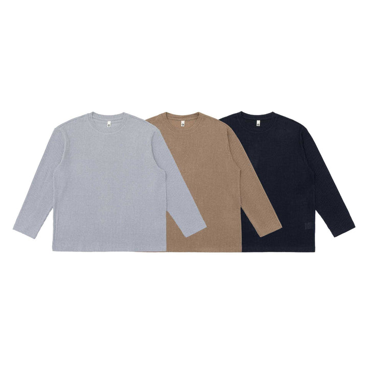 Unisex Gerippter Rundhalspullover aus feinem Strick mit Relaxed‑Fit Echoarchiv