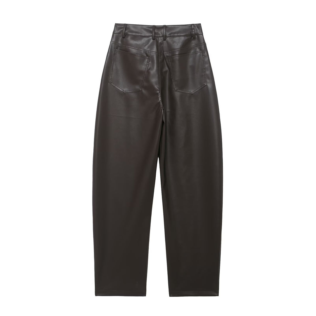 Damen Hochtaillierte Kunstlederhose mit weiter tapered Passform Echoarchiv