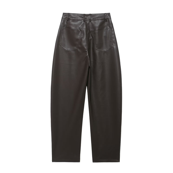 Damen Hochtaillierte Kunstlederhose mit weiter tapered Passform Echoarchiv