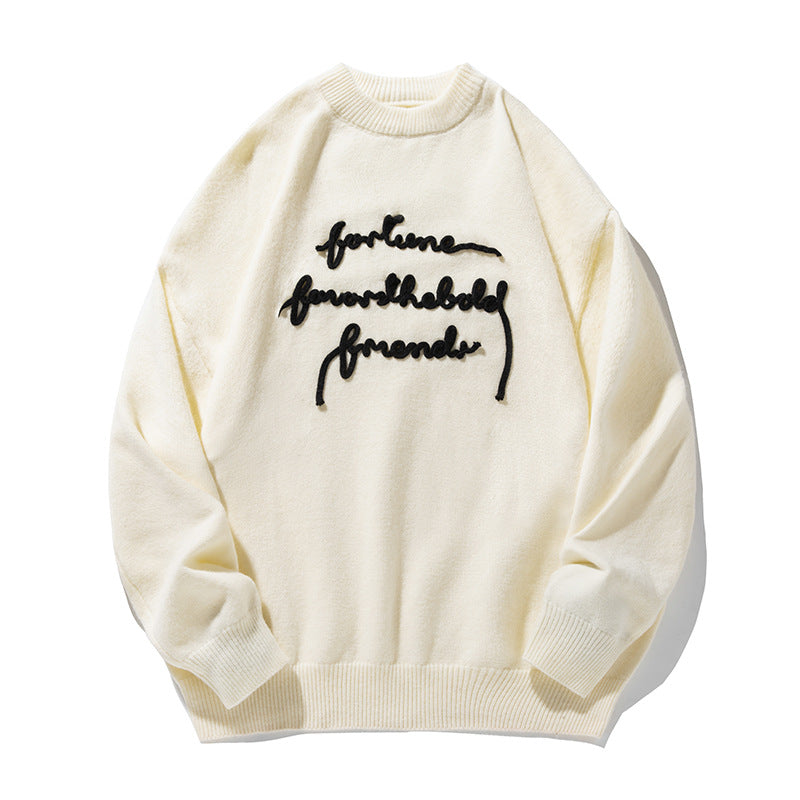 Unisex Feiner Oversize-Strickpullover mit 3D-Skriptstickerei Echo Archiv