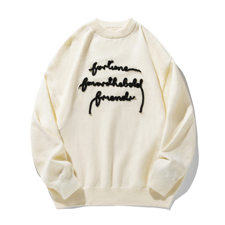 Unisex Feiner Oversize-Strickpullover mit 3D-Skriptstickerei Echo Archiv