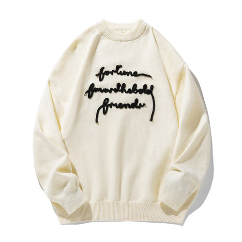 Unisex Feiner Oversize-Strickpullover mit 3D-Skriptstickerei Echo Archiv