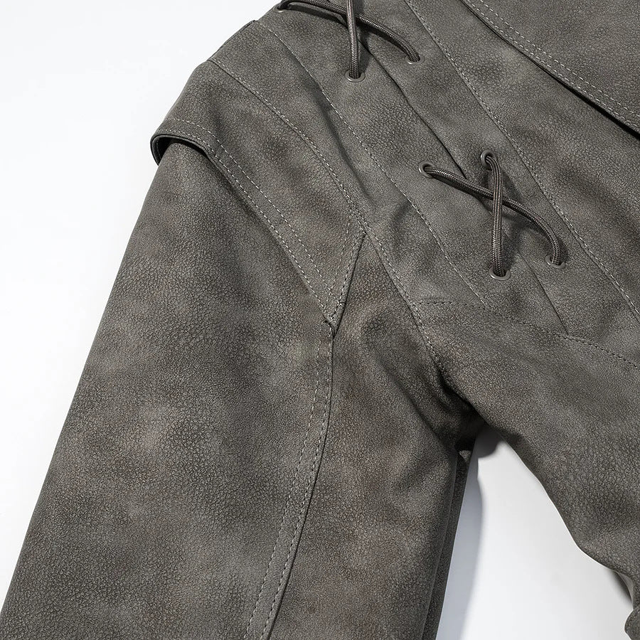 Damen kurzjacke Veloursoptik mit Schalkragen Taillengürtel und Schnürdetail – Célinea