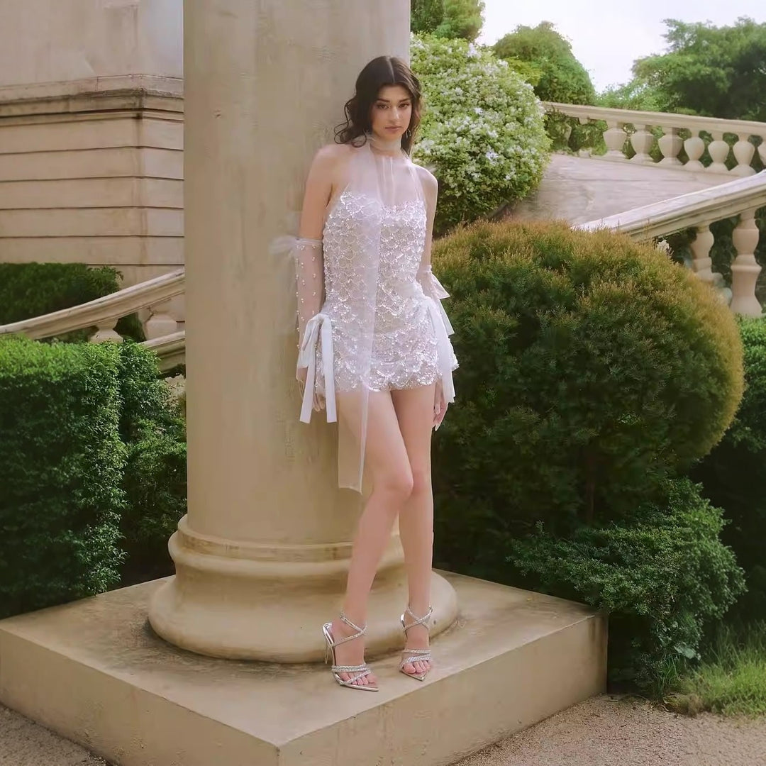 Damen Transparentes Abendkleid mit eleganten Pailletten und Rüschendetails Echo Archiv