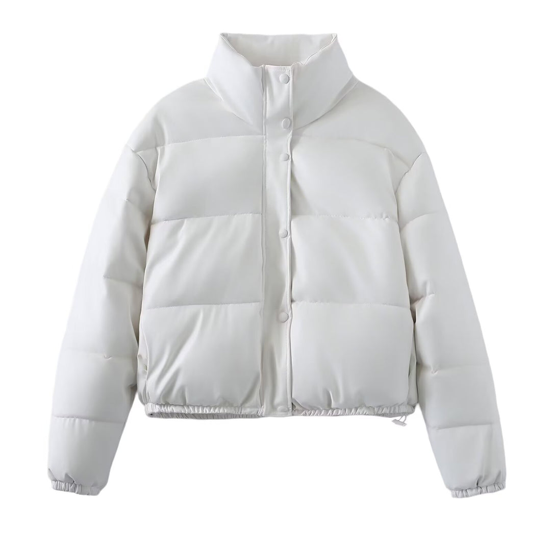Damen Kurz geschnittene Steppjacke mit hohem Stehkragen, Druckknopfverschluss und elastischem Saum Echo Archiv