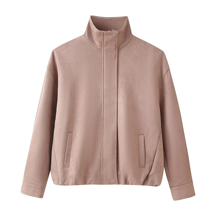 Damen Minimalistische Stehkragen-Übergangsjacke mit verdecktem Reißverschluss und Eingrifftaschen Echo Archiv