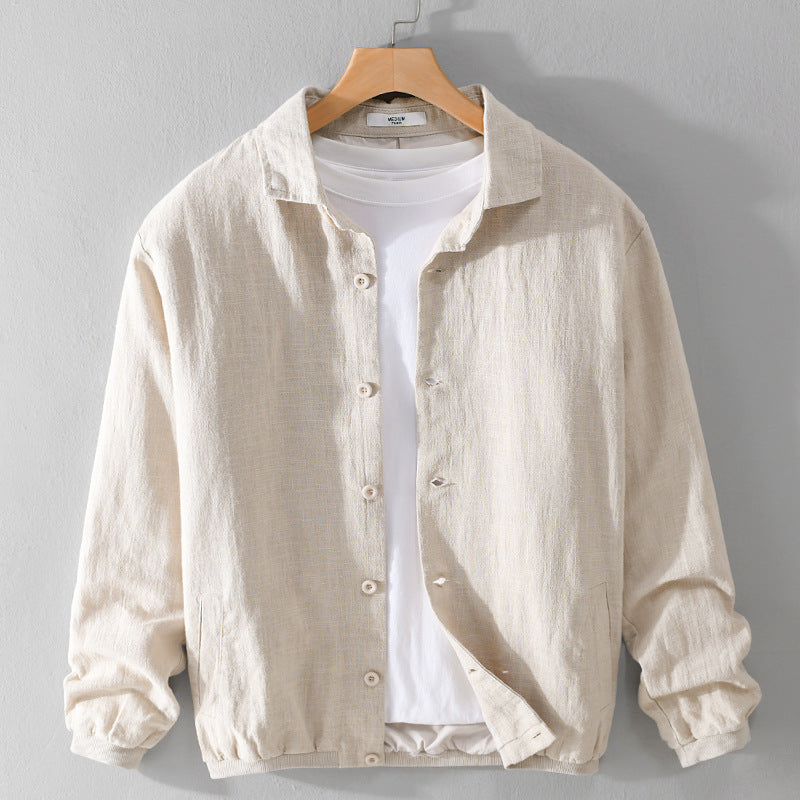 Herren Leichte Leinen-Hemdjacke mit Knopfleiste und Relaxed Fit Echoarchiv