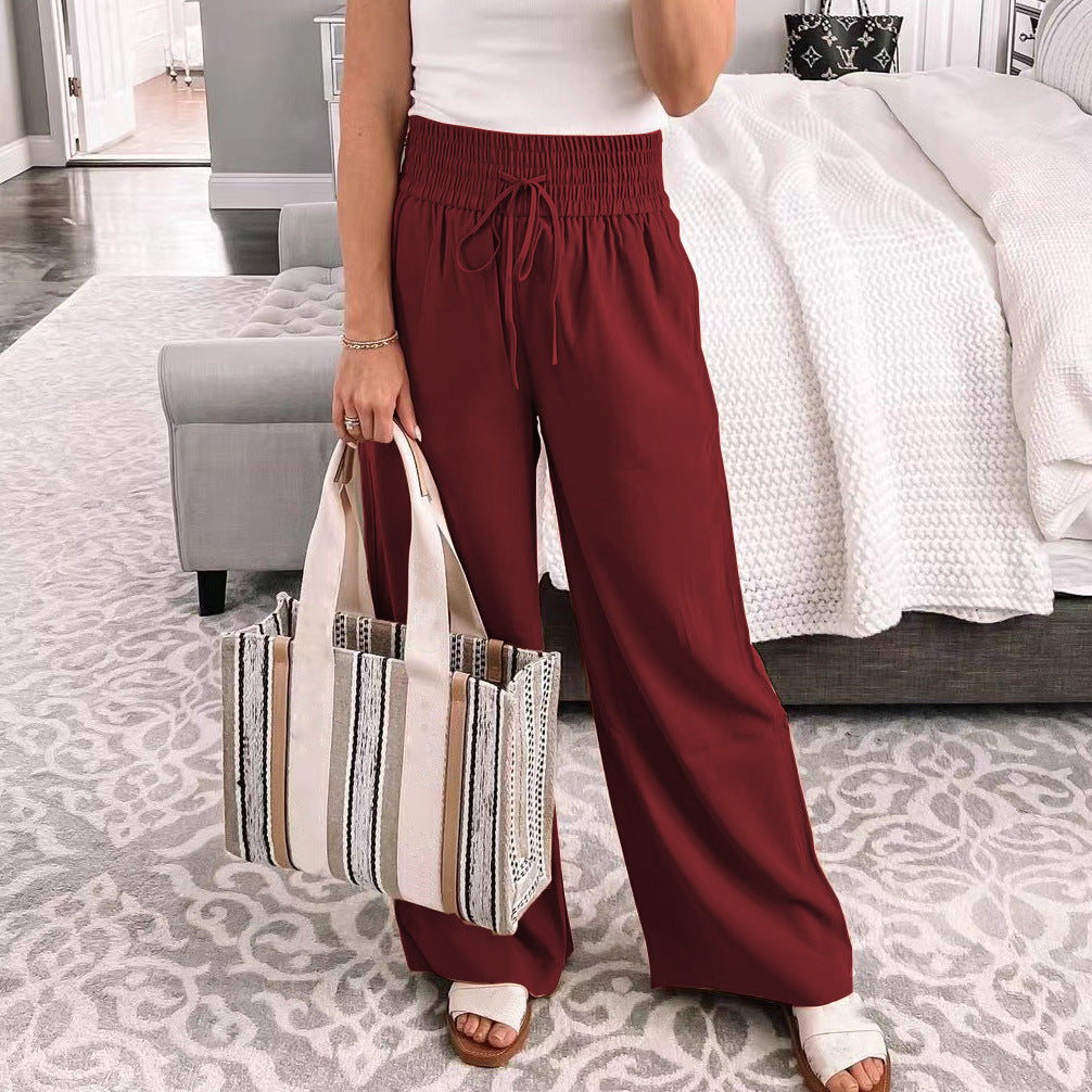Damen Palazzo‑Hose aus fließendem Viskosemix mit hohem Smockbund und Tunnelzug – Avélisse