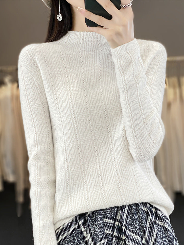 Damen Strukturierter Mockneck-Pullover aus kaschmirähnlicher Wollmischung Echoarchiv