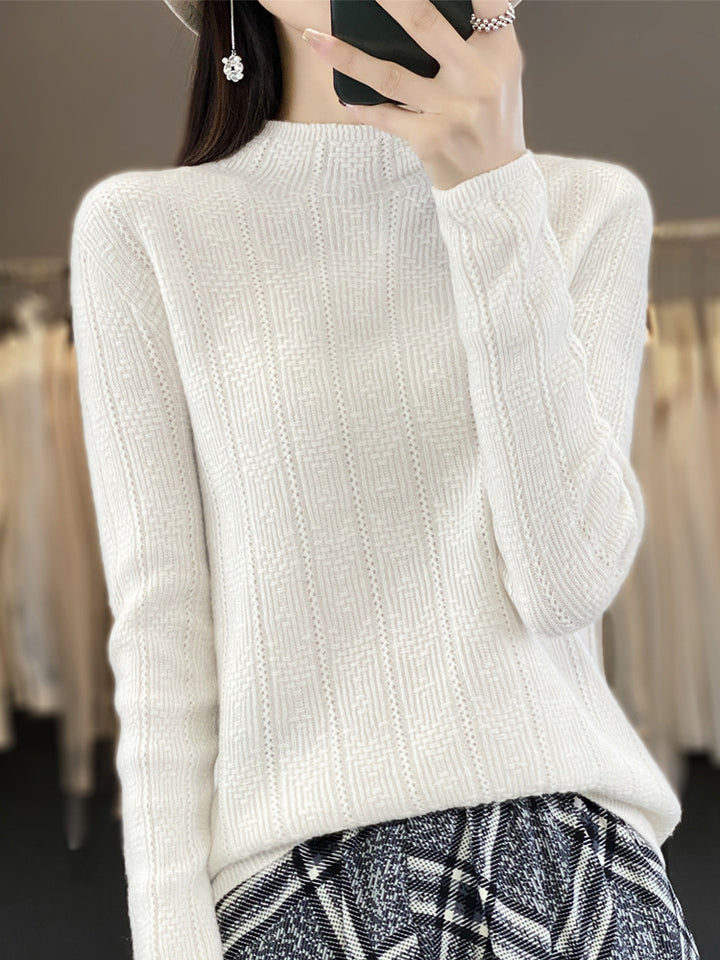 Damen Strukturierter Mockneck-Pullover aus kaschmirähnlicher Wollmischung Echoarchiv