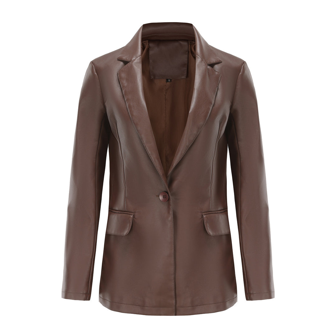 Damen nan taillierter Blazer aus Kunstleder mit Reverskragen und Pattentaschen Echo Archiv