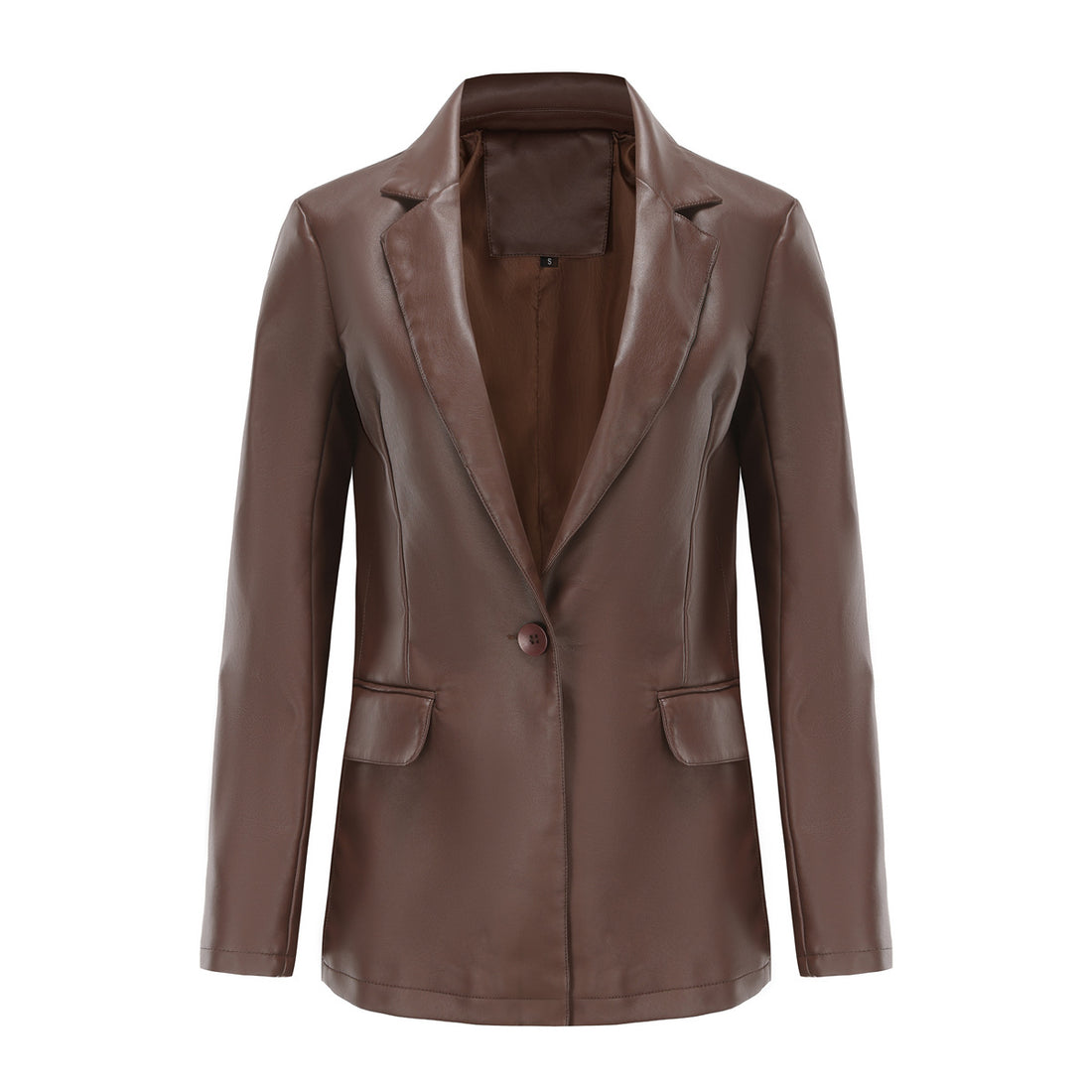 Damen taillierter Blazer aus Kunstleder mit Reverskragen und Pattentaschen – Valéne