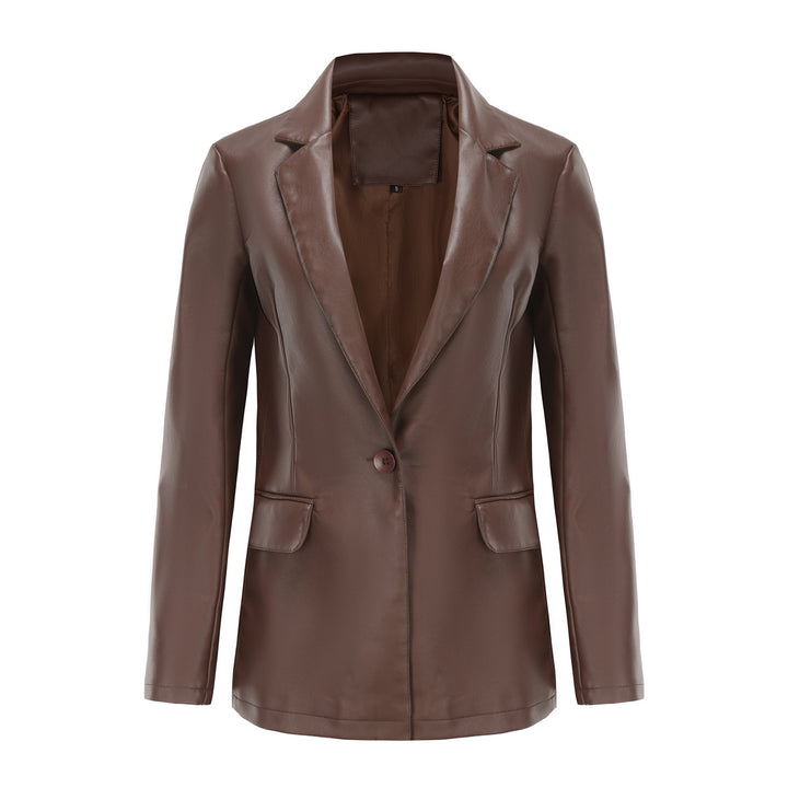 Damen nan taillierter Blazer aus Kunstleder mit Reverskragen und Pattentaschen Echo Archiv