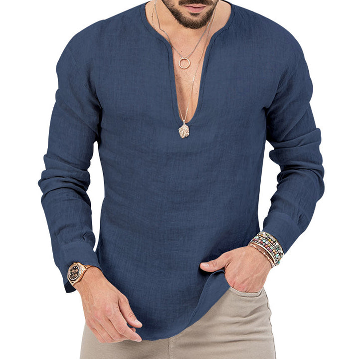 Herren Leichtes Langarmshirt mit tiefem Rundhalsausschnitt und verspieltem Schnitt Echoarchiv