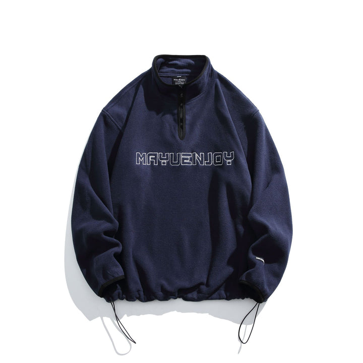 Unisex Fleece-Halbzip-Pullover mit Stehkragen, Kordelzug-Bund und Logostick Echoarchiv