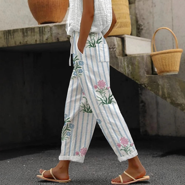 Damen Weite Leinenhose mit Streifenmuster Echo Archiv