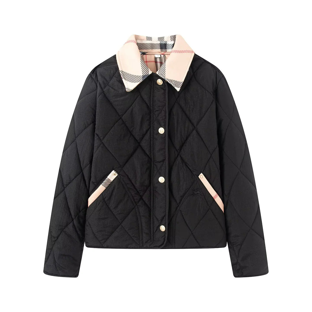 Damen nan gesteppte Kurzjacke mit Karokragen und paspelierten Eingrifftaschen Echo Archiv