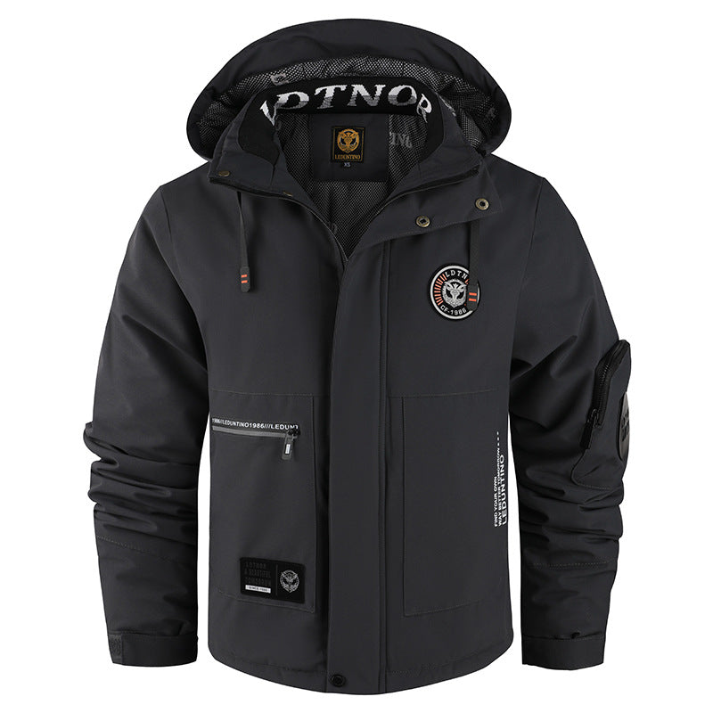 Herren nan winddichte gefütterte Fieldjacke mit Kapuze und multifunktionalen Reißverschlusstaschen Echo Archiv